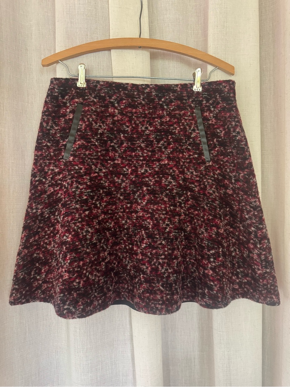 Ann Taylor Burgundy and Black A-Line Lined Wool Skater Skirt Size 4